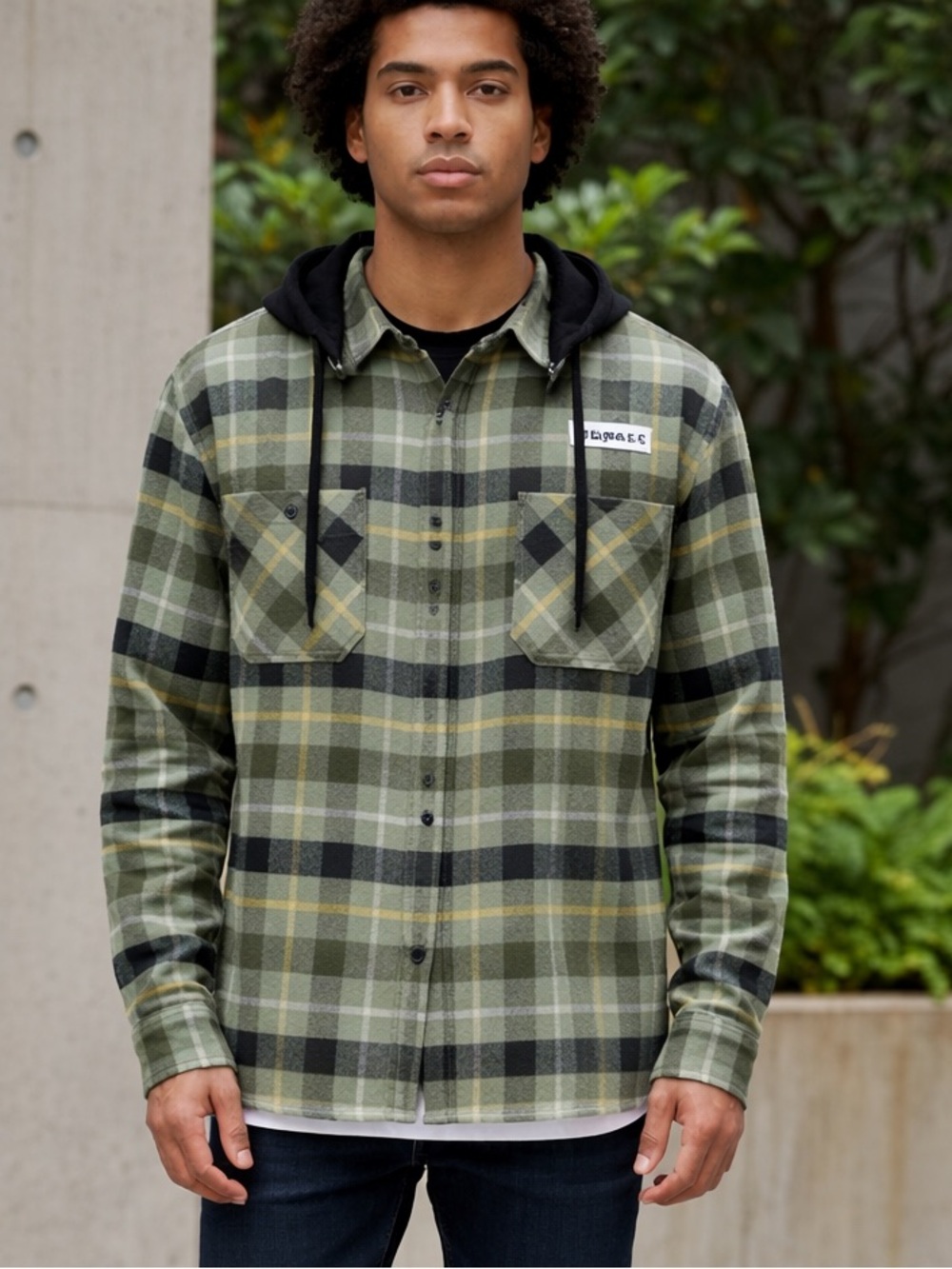 AIRWALK Long Sleeve Plaid Hooded Button-Down Shirt